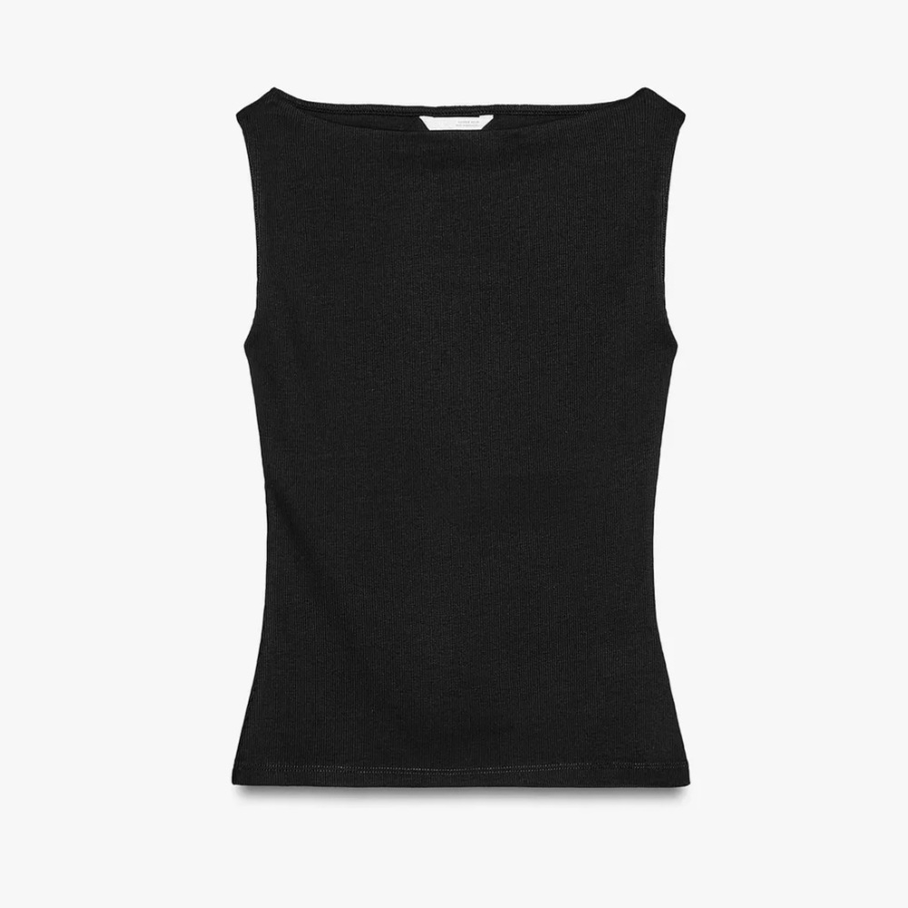 Zara Boat Neck Black Sleeveless Top